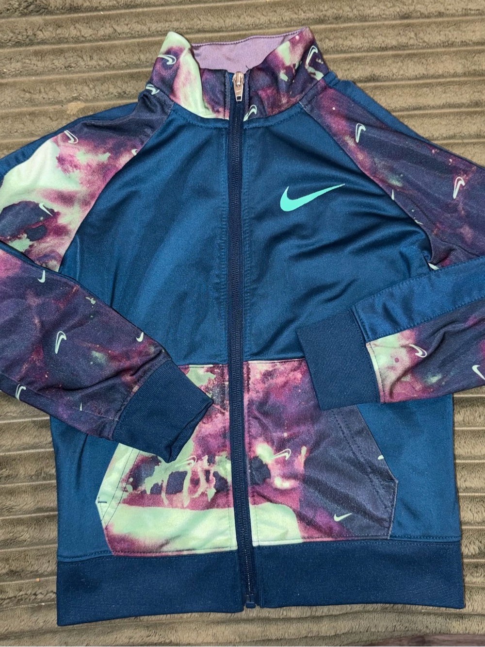Nike Navy Jacket with Purple Galaxy Panels and Mint Swoosh Accent